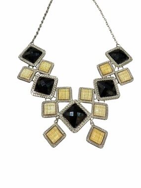 New York & Company Black Champagne Gold Geometric Statement Bib Necklace